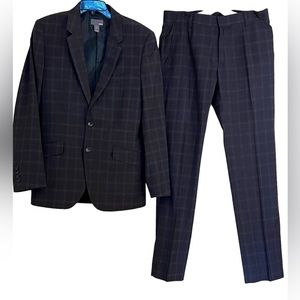 H&M: Navy & Grey Checkered 2 Piece Pants Suit Jacket 36R Pants 32R (read specs)